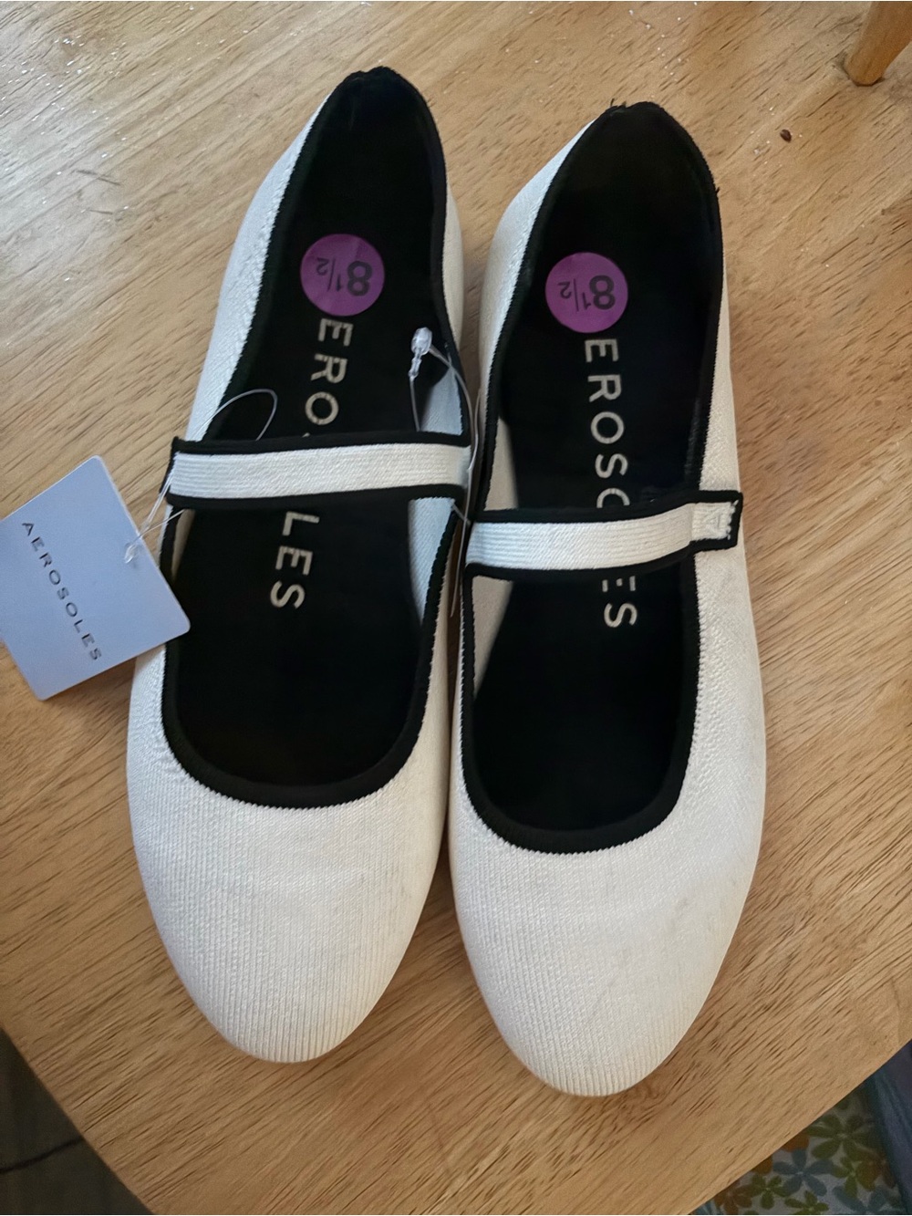 AEROSOLES Cream Canvas Slip-On Flats with Black Soles